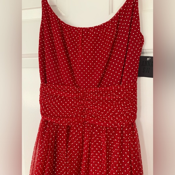 NWT Anna Sui Polka Dot red dress spaghetti strap size 8 medium small 6 - Picture 3 of 14